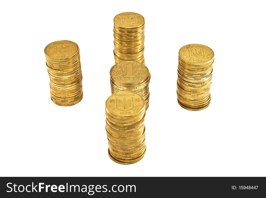 Pile of coins isolated on white