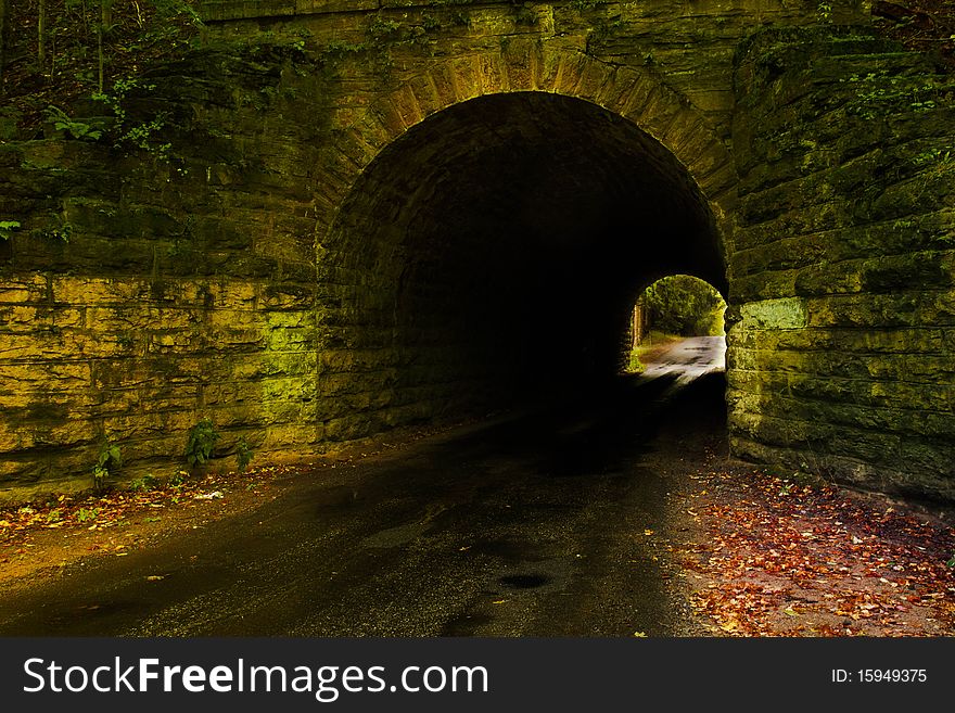 Old road tunnel on a late fall day