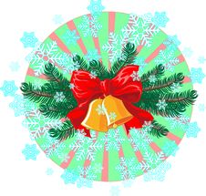 Christmas And New Year’s Bells On Spruce Twig Royalty Free Stock Images Christmas And New Year’s Bells On Spruce Twig Royalty Free Stock Images