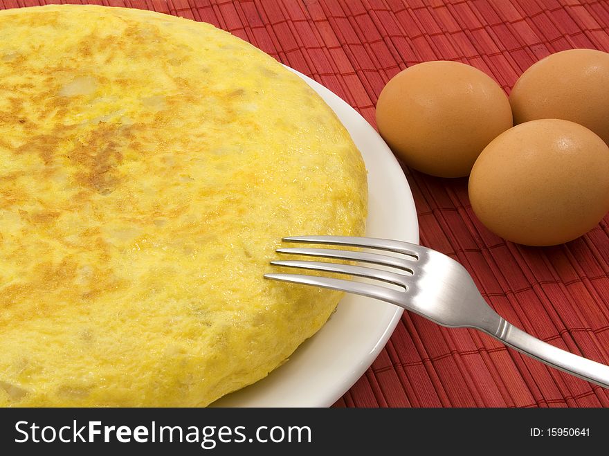 Potatoes omelette and eggs, typical spanish food