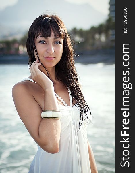 Portrait Of Young Lady In The Ocean Waves