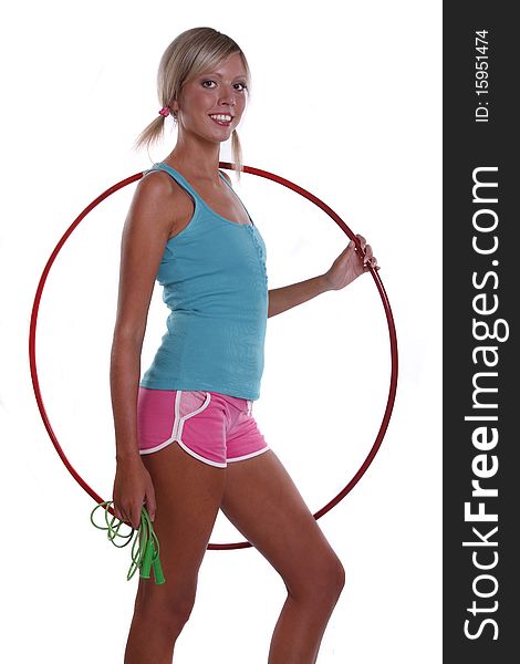 Woman With Hula Hoop And Jump Rope.