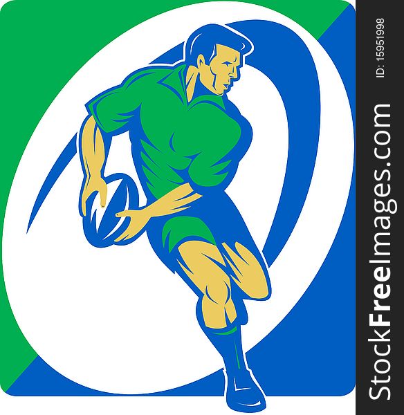 Illustration of a Rugby player running with ball