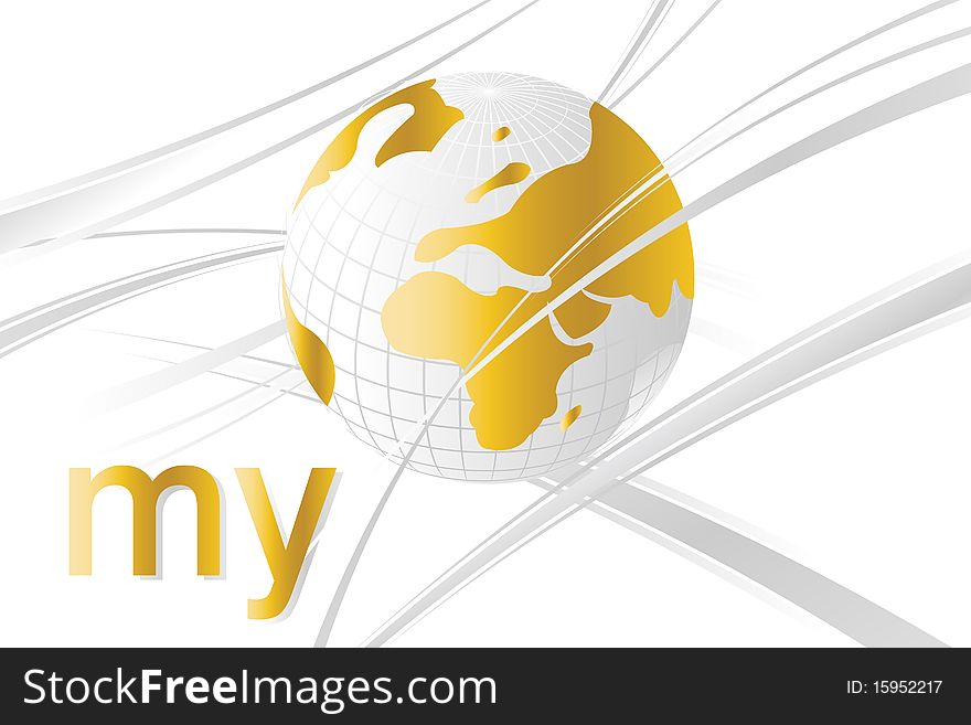 Abstract and Business Background with globe map and wavy lines. Abstract and Business Background with globe map and wavy lines.