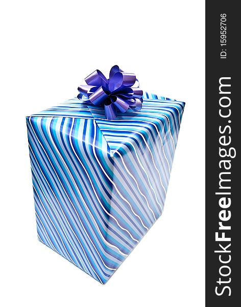 Blue paper gift box with bow. Isolated on white. Blue paper gift box with bow. Isolated on white.