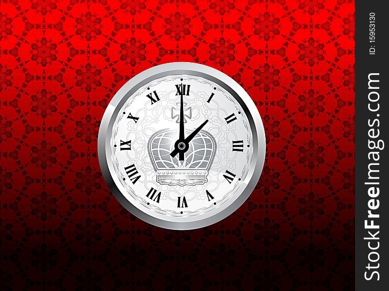 Vintage clock on red pattern style background