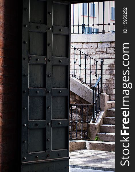 Door of a medieval church in Italy. Door of a medieval church in Italy