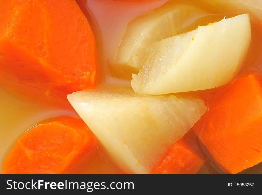 Closeup of soup ingredients