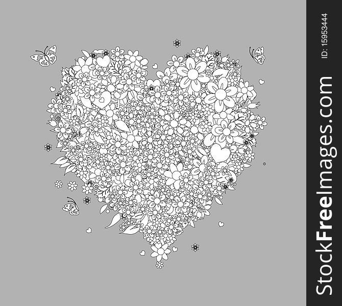 Floral heart shape design, vector illustration