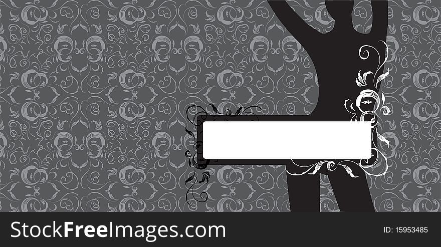 Woman silhouette on wall, floral frame with place for your text