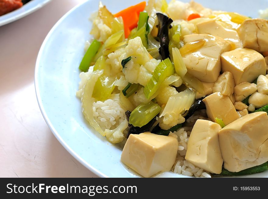 Vegetarian Rice And Bean Curd Cuisine