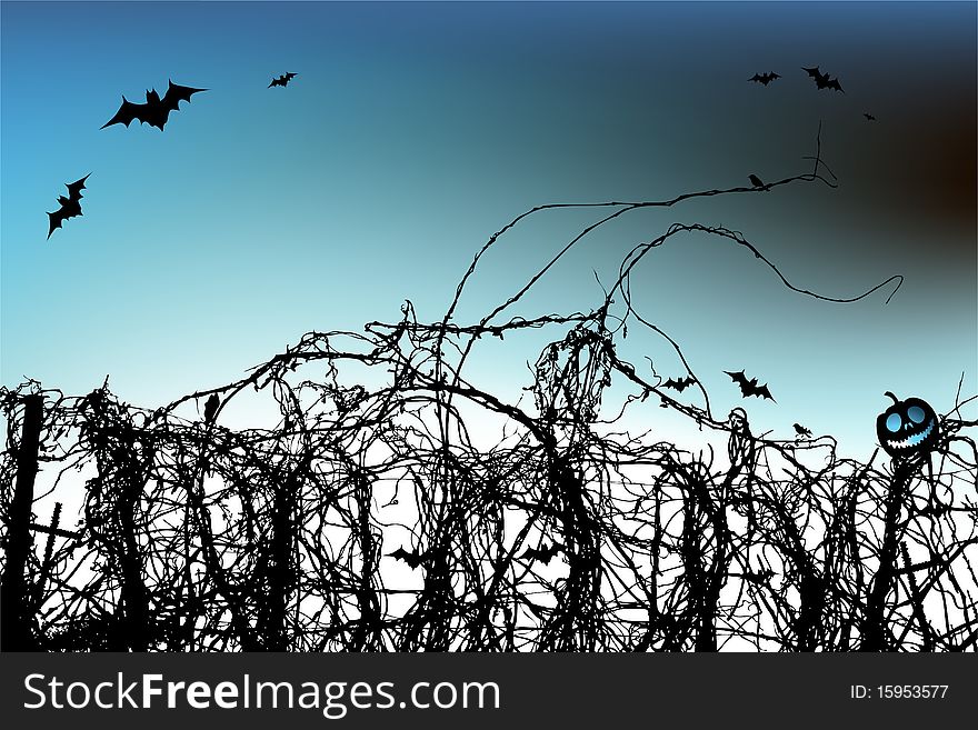 Halloween night background, vector illustration