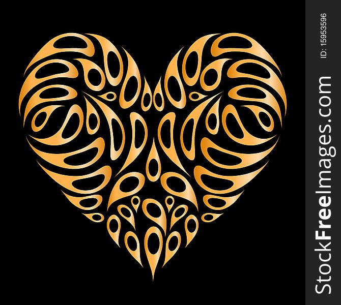 Heart shape golden on black for your design, vector illustration
