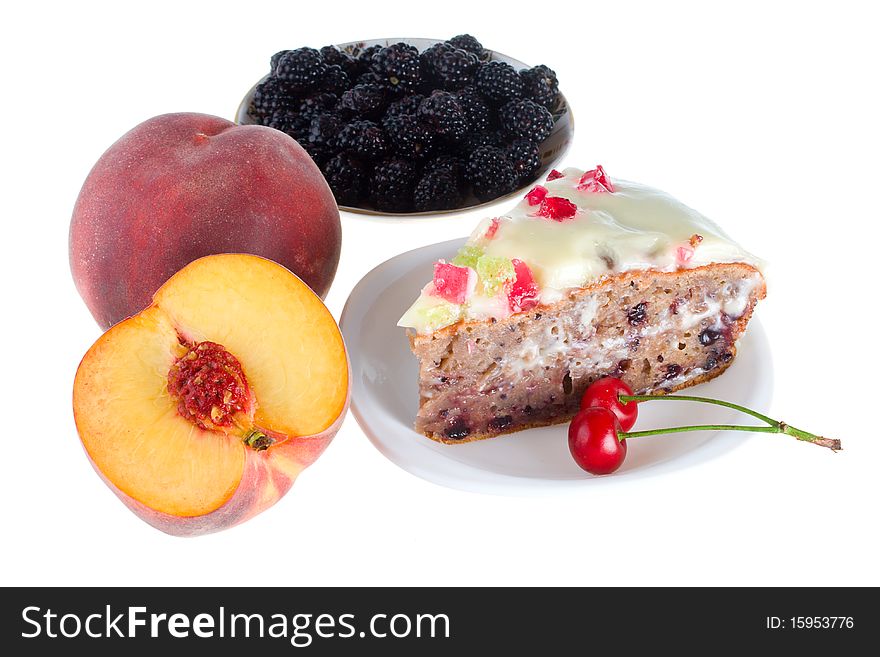Various fruits and cake