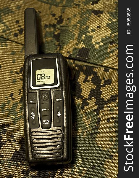 Voice communication (walkie talkie) on a tactical vest. Voice communication (walkie talkie) on a tactical vest