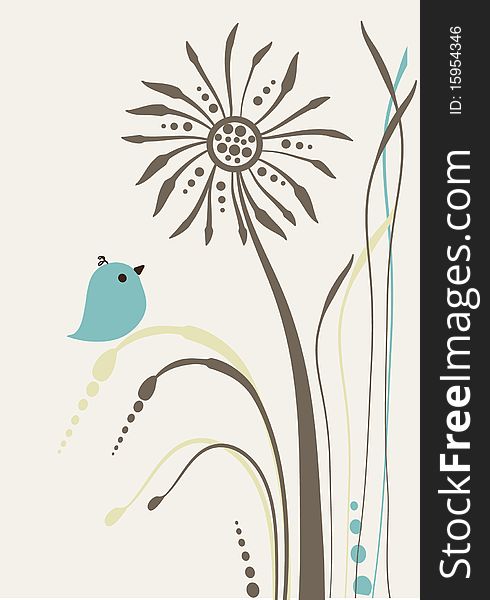 Beautiful illustration of a lone flower gray, retro style. Beautiful illustration of a lone flower gray, retro style