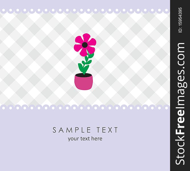 A lone flower in a pot on a checkered background. A lone flower in a pot on a checkered background