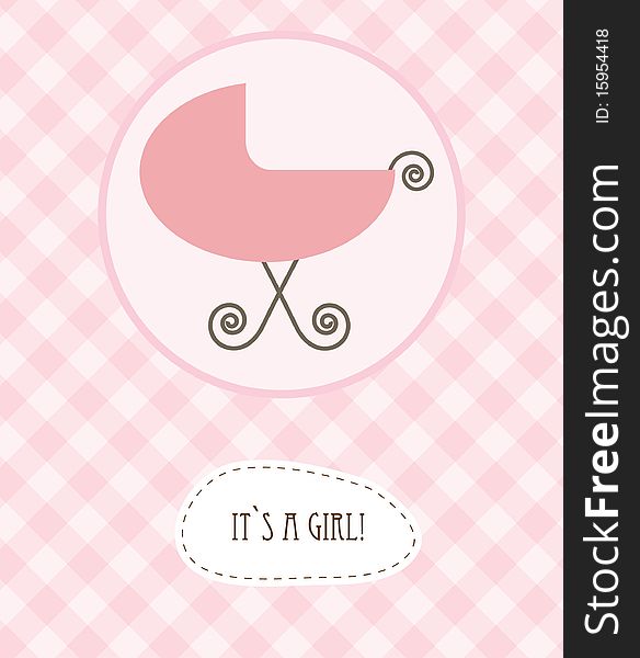 Baby girl arrival announcement retro card