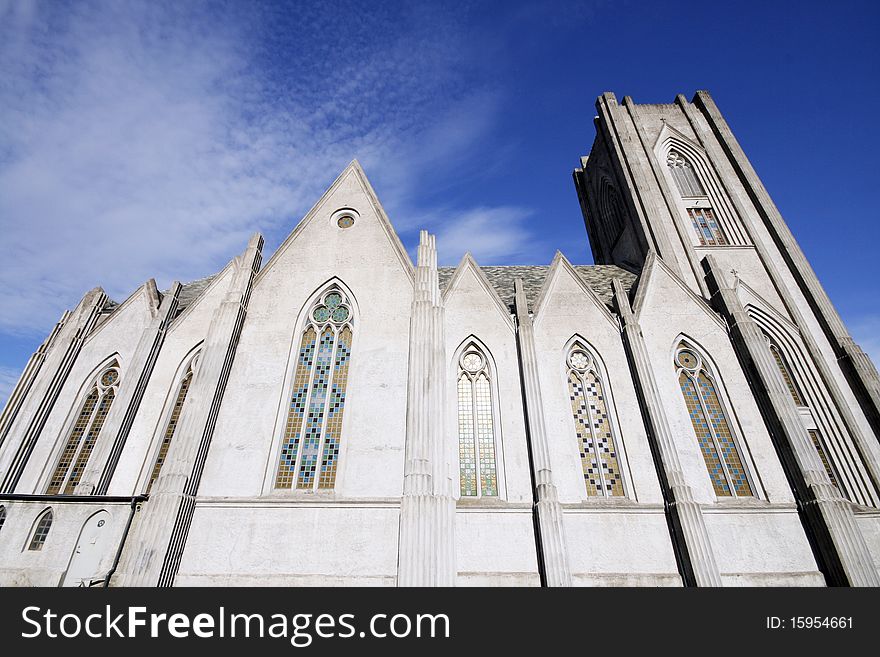 Cathedral Landakotskirkja (The Landakot Church) formally named Basilica Krists Konungs (The Basilica of Christ the King). Landmark of Reykjavik in Iceland.