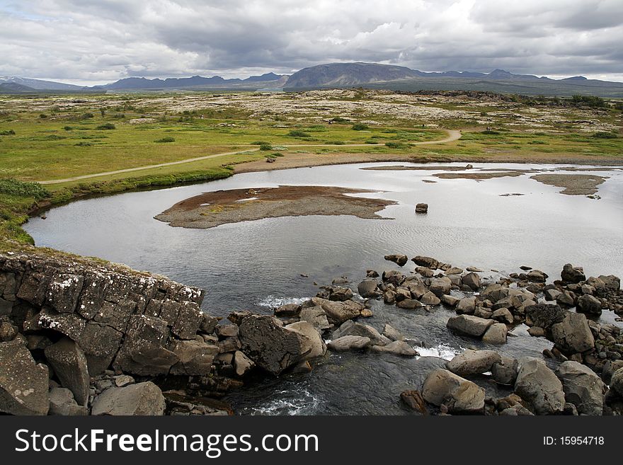 Small pond in Thingvellir National park in southwest Iceland