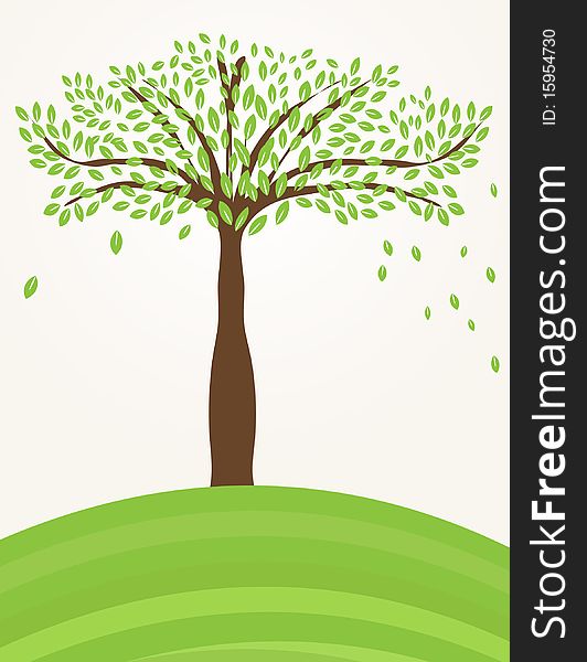 Tree on the green hill stylized, terrain