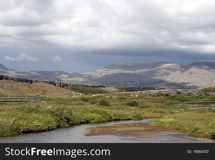 Landscape of Thingvellir National park in southwest Iceland