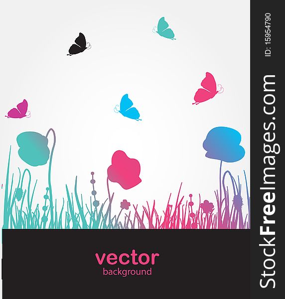 Flowers And Butterfly. Vector Card