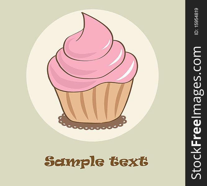 Birthday card with strawberry cupcake. Vector illustration