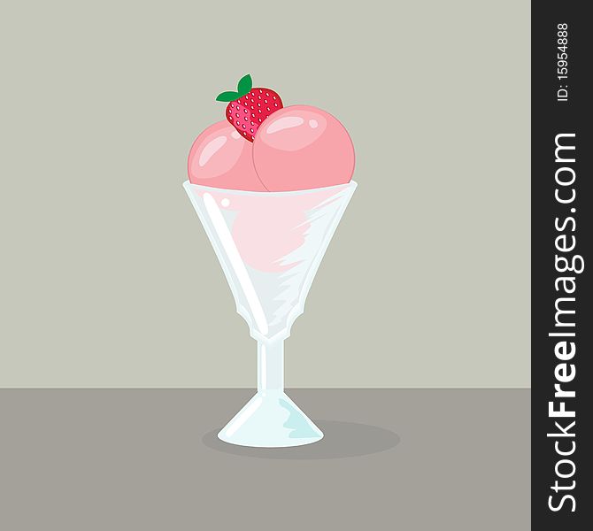 Glass bowl with ice cream. Vintage vector card