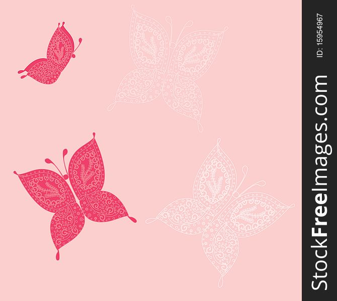 Floral card with decorative butterflies. Floral card with decorative butterflies
