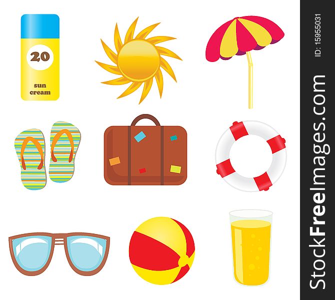 Set of beach and summer icons. Set of beach and summer icons