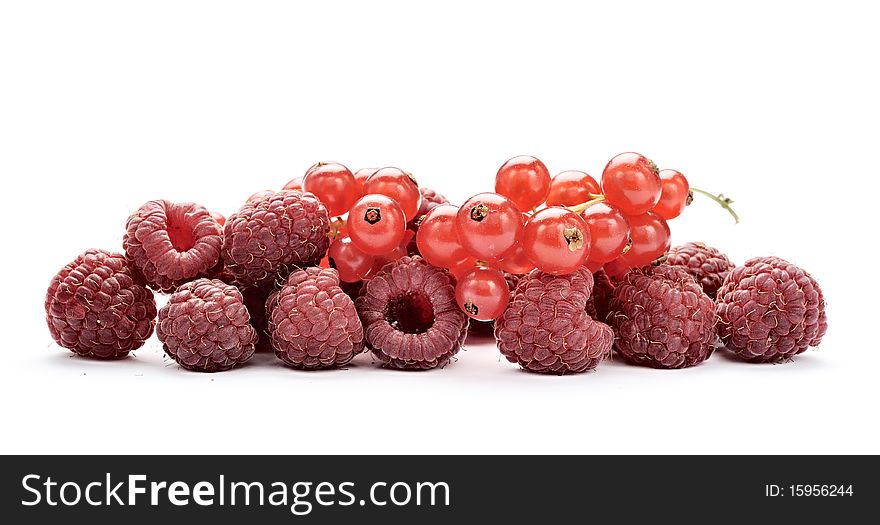 Red Currant And Raspberry On White Background