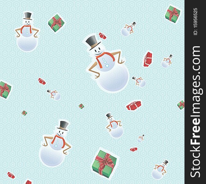 Pattern background of snowman and gift box