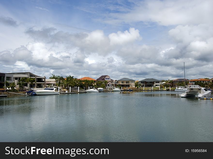 Houses on a canal in a suburb of Australia. Houses on a canal in a suburb of Australia