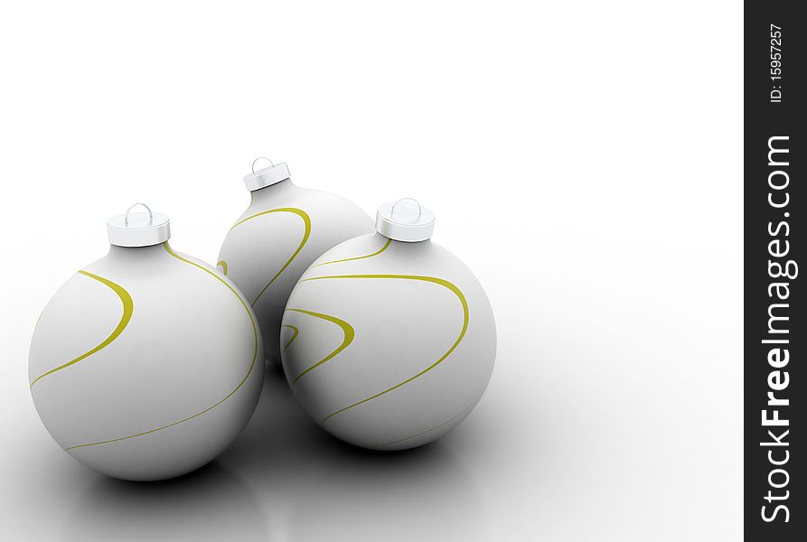 Three silver christmas balls with golden ornament