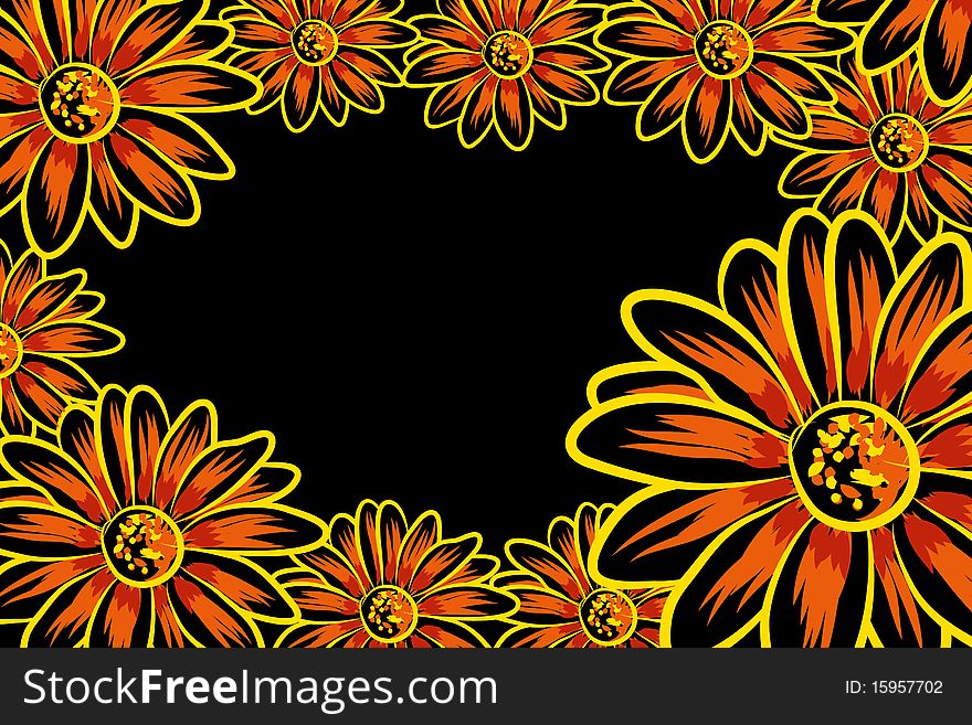 Beautifull vector flowers on black background (illustration)