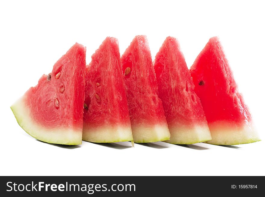 Five pieces of watermelon isolated over white. Five pieces of watermelon isolated over white.