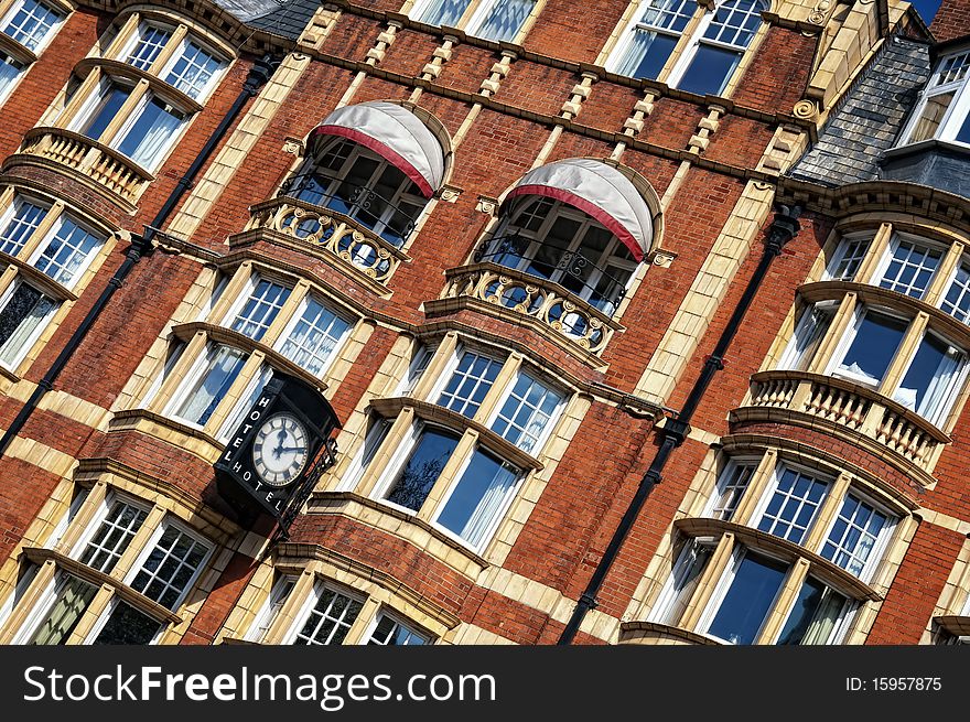 Close-up of Elegant hotel in London.