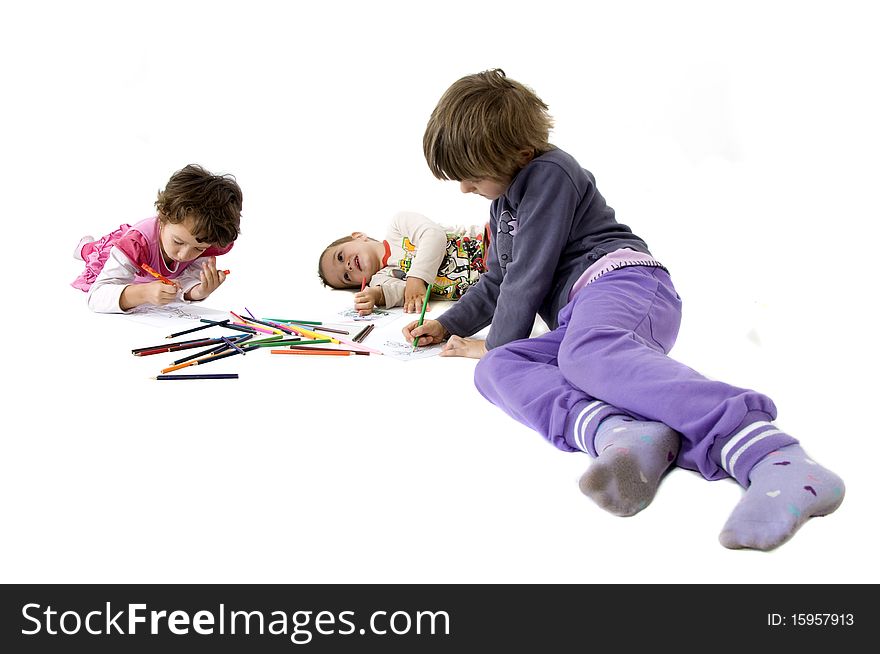 Three children are playing together. Three children are playing together