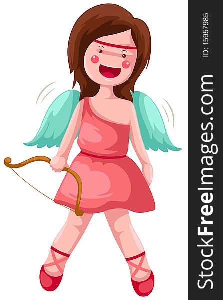 Illustration of isolated cartoon cupid on white background