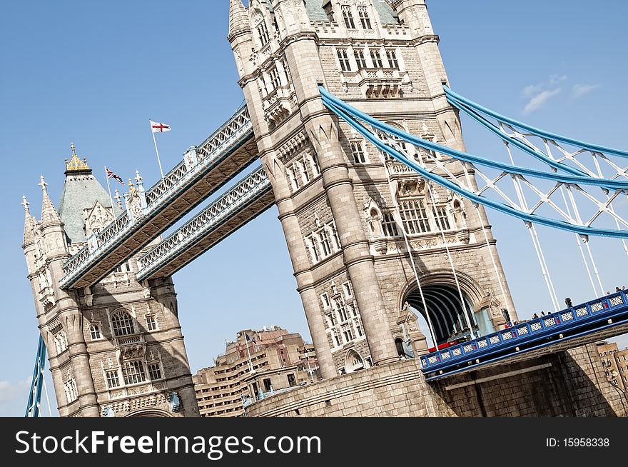 A dinamic angle picture of Tower Bridge, London.