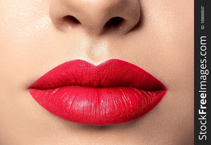 Close up view of beautiful woman lips