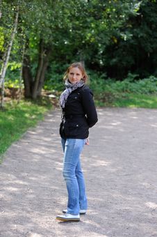 Young Woman In Autumn Park Stock Photos