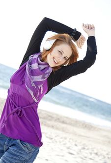 Portrait Of Red-haired Girl With Headphone Stock Image Portrait Of Red-haired Girl With Headphone Stock Image