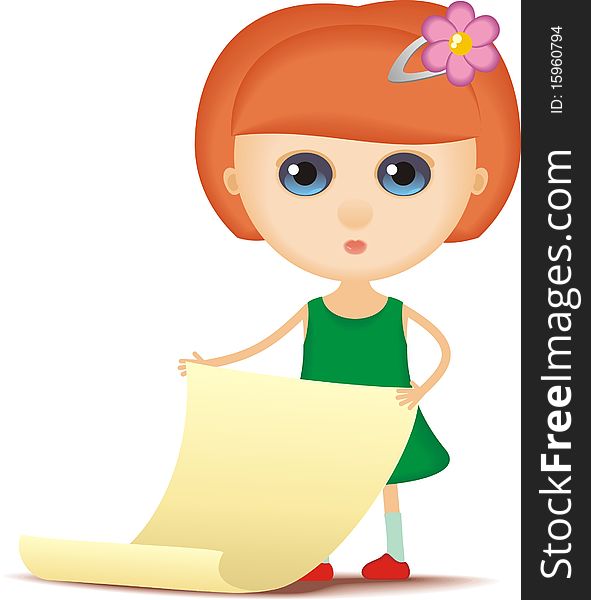 An illustration of a beautiful young girl with paper. An illustration of a beautiful young girl with paper