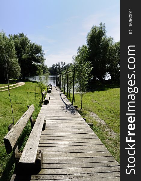 Wooden footpath that leads to the swamp