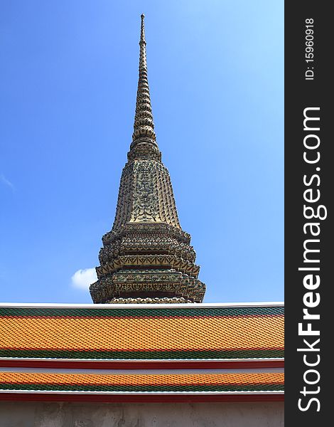 Temple Under A Blue Sky in Bangkok. Prachetuphon temple Thailand.