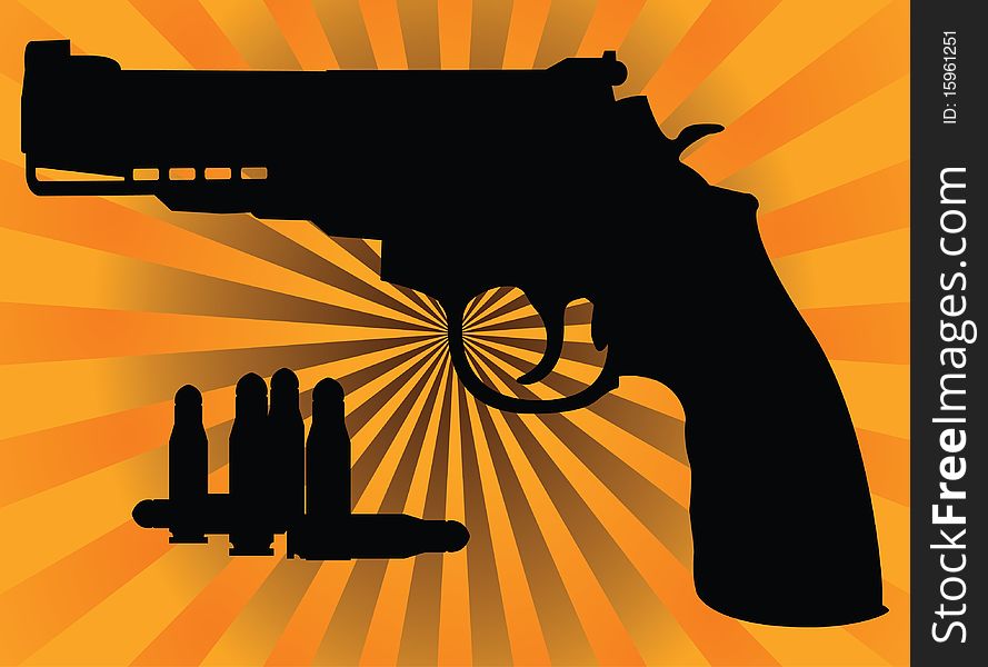 Pistol and bullets.  illustration