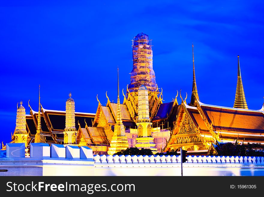 Grand palace and wat phra kaeo at evening time,bangkok,thailand