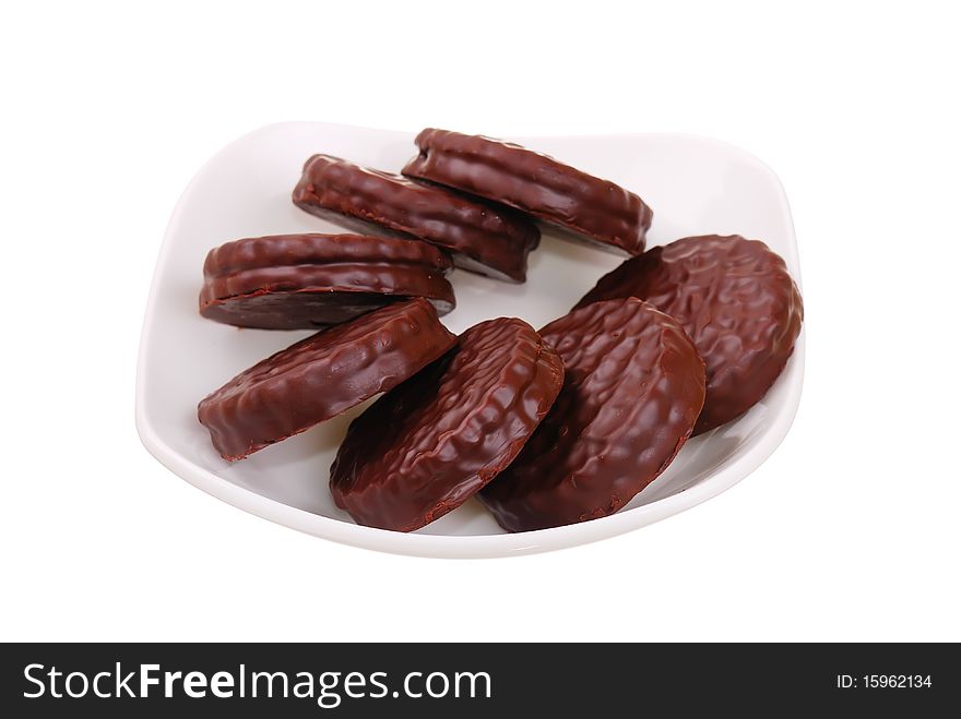 Photo of chocolate cookies isolated on white